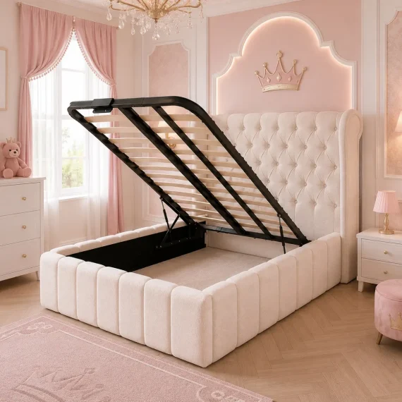 Butterfly Button Tufted Winged Headboard Kids Soft Bed