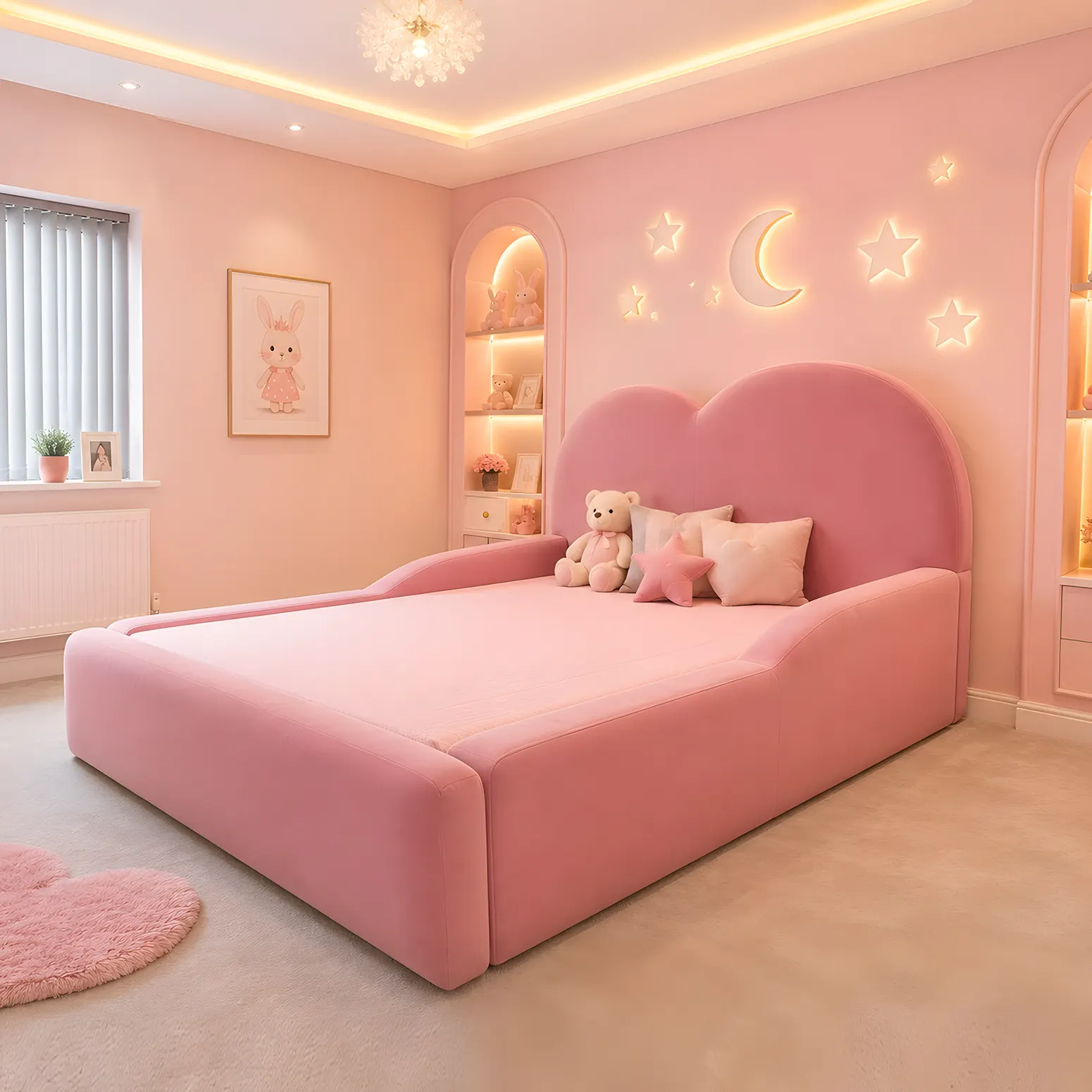 Coral Kids Soft Bed with Heart Shape Headboard