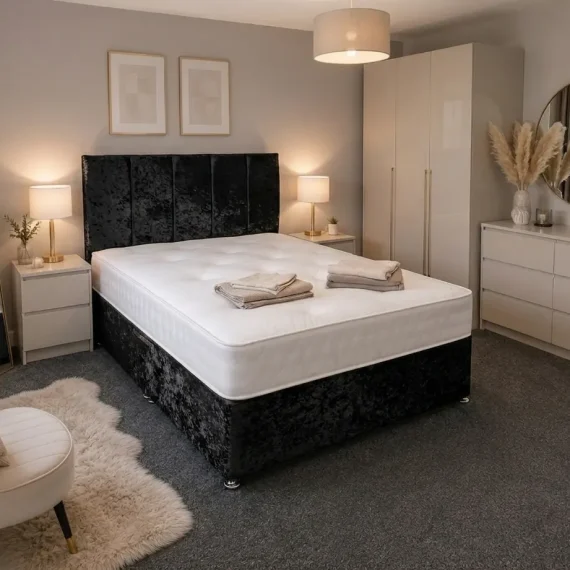 Crushed Velvet Divan Bed with Mattress