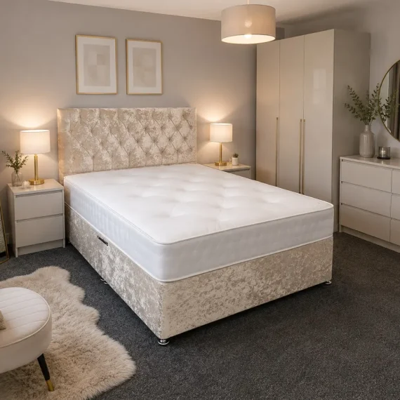 Crushed Velvet Divan Bed with Mattress