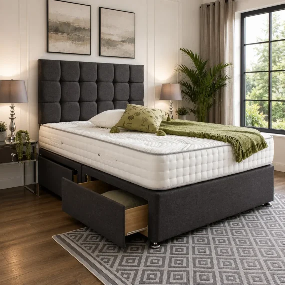 Divan Bed with Cube Headboard & Mattress