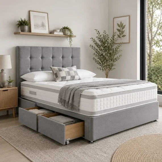 Cube Divan Bed with Mattress & Headboard
