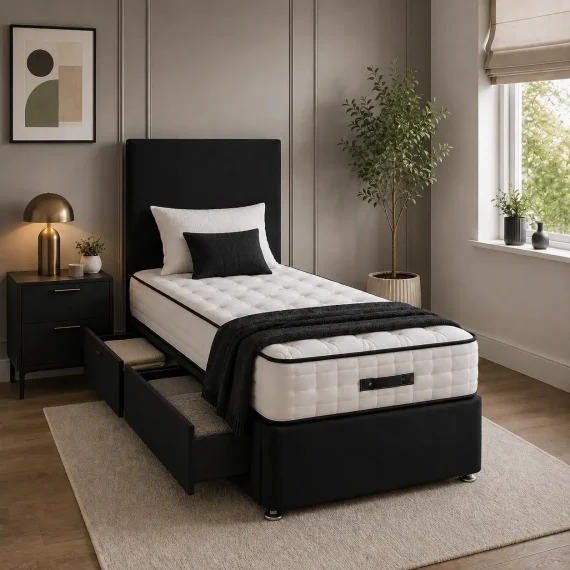 Single Divan Bed with Mattress and Storage Drawers