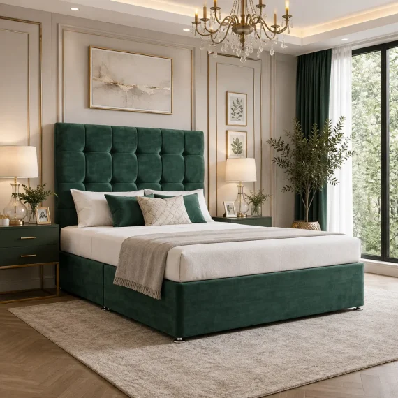 Divan Bed with Cube Headboard & Mattress