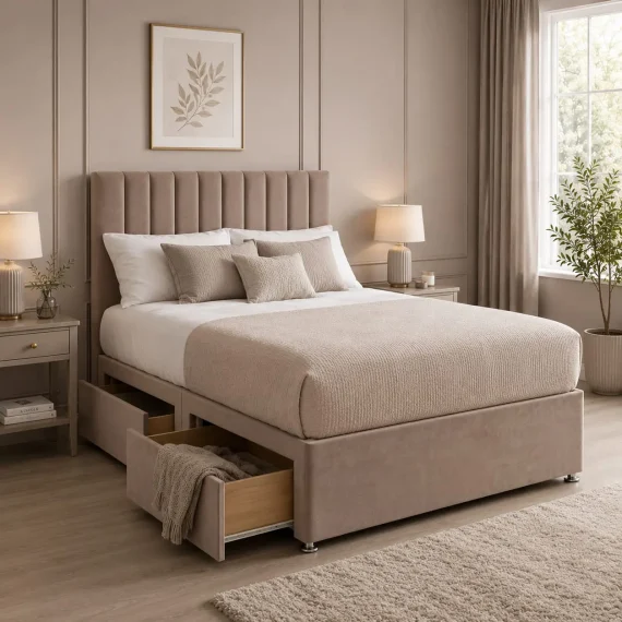Panel Lines Divan Bed with Mattress & Headboard