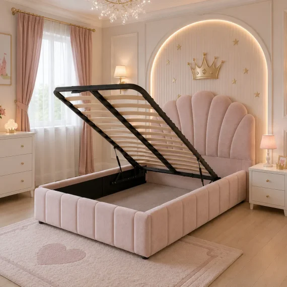 Panel Lines Flower Headboard Kids Bed