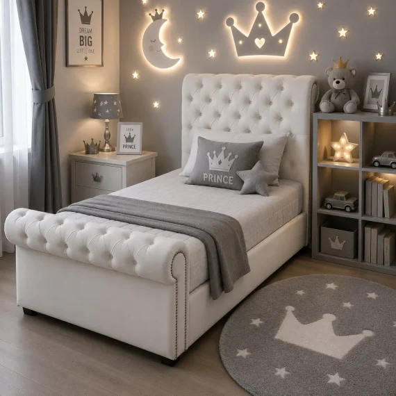 Luxury Sleigh Kids Bed with Optional Ottoman Storage by Royal Modish