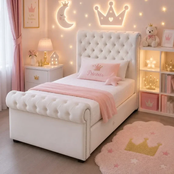 Luxury Sleigh Kids Bed with Optional Ottoman Storage by Royal Modish