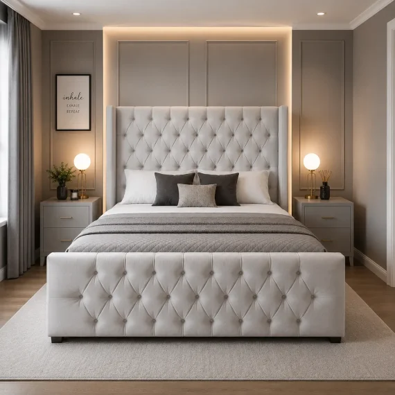 Button Tufted Florida Bed with Winged Headboard