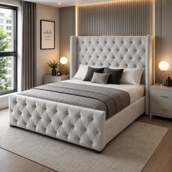 Button Tufted Florida Bed with Winged Headboard