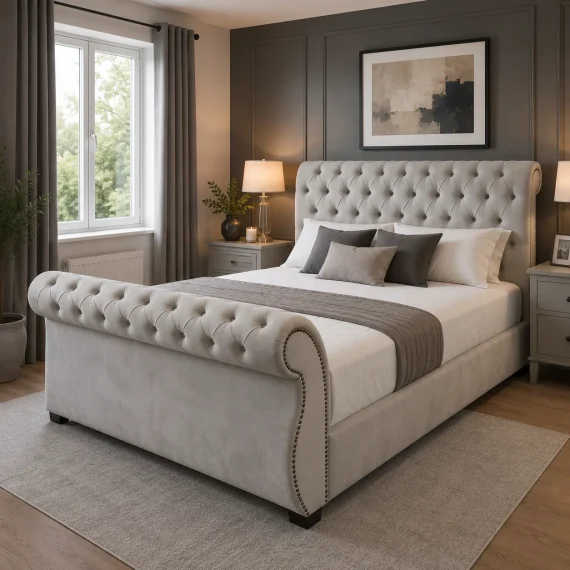 Chesterfield Sleigh Gas Lift Ottoman Storage Bed