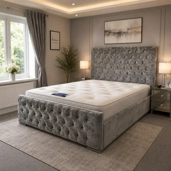 Crushed Velvet Hilton Bed with Diamantes