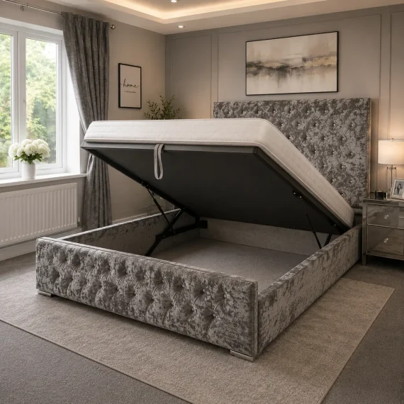 Crushed Velvet Hilton Bed with Diamantes