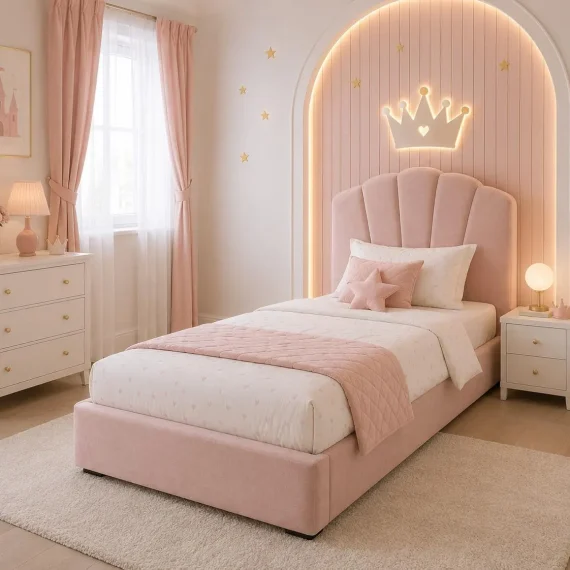 Divan Bed with Panel Lines Flower Headboard