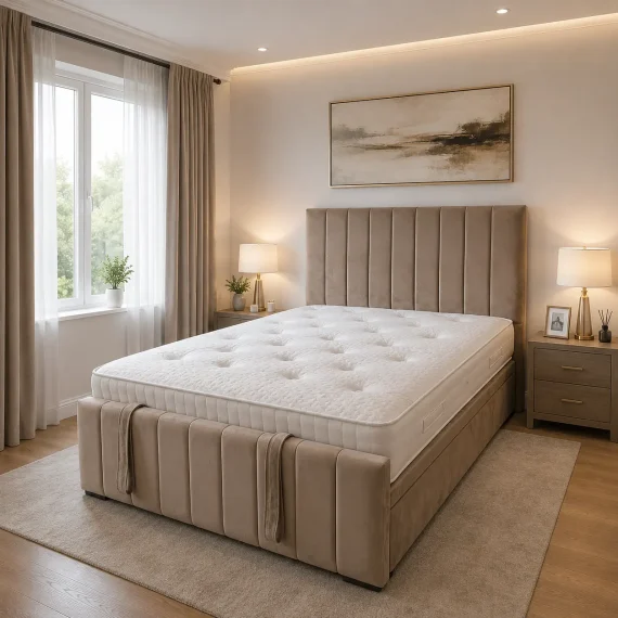 Panel Straight Lines Bed with Optional Mattress & Storage