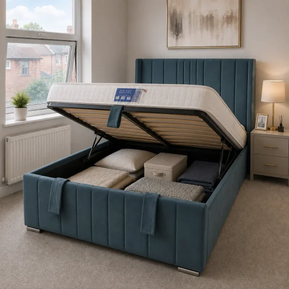 Panel Straight Lines Winged Headboard Bed