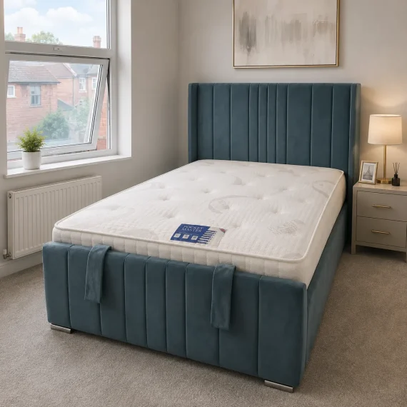 Panel Straight Lines Winged Headboard Bed