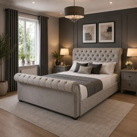 Sleigh Gas Lift Ottoman Storage Bed